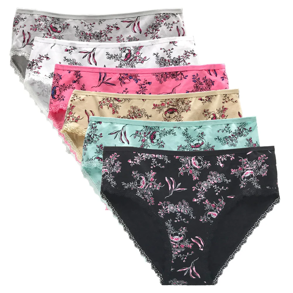 

Женские трусики, хлопковые брифы с высокой талией, размеры до 4XL, женские трусики с цветочным принтом, женское сексуальное нижнее белье, 6 шт./...