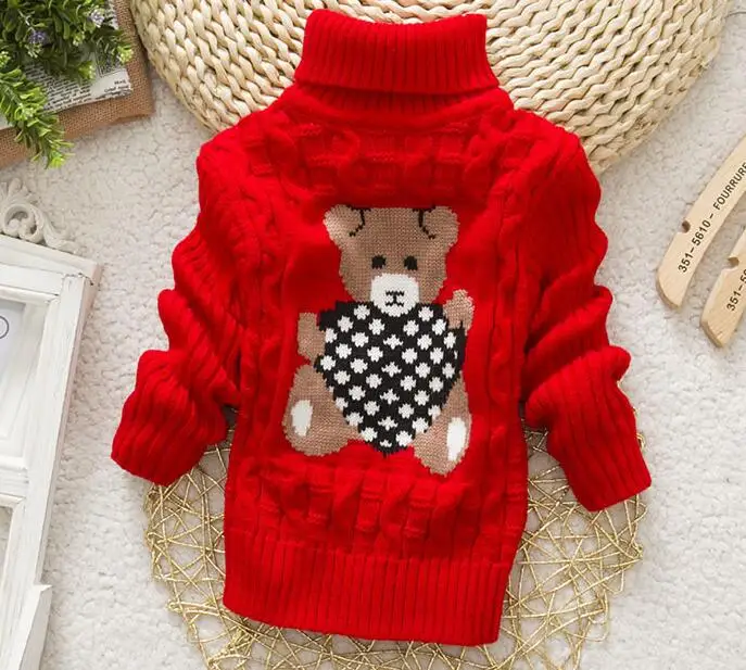 red bear MERI AMMI/Одежда для мальчиков и девочек; зимняя теплая водолазка с длинными рукавами; трикотажные толстовки с рисунком медведя для детей 2-9 лет; J722 - Цвет: red bear