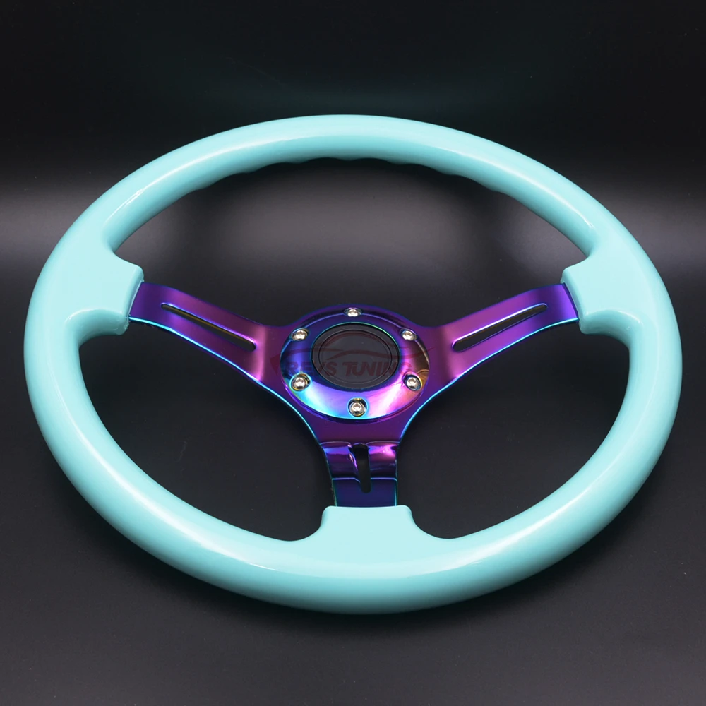 

White/Pink/Cyan ABS Steel 350mm 14'' Neochrome Car Tuning Rally Race Racing Sport Steering Wheel