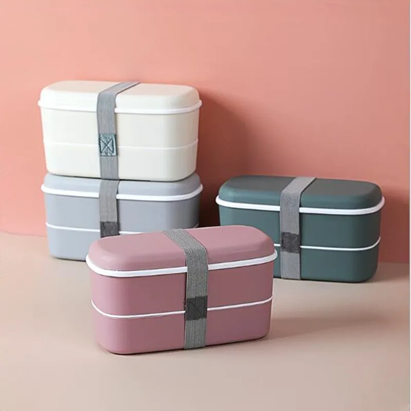 

Japanese Style Lunch Box Eco Friendly Picnic Food Container Bento Microwave Heated Double Layer LunchBox For Kids Office Workers