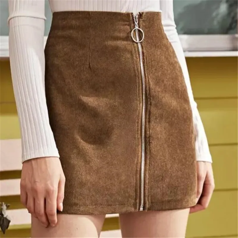 

hot sale women corduroy autumn skirt High waist zipper office short skirts Winter female casual streetwear pencil mini skirts