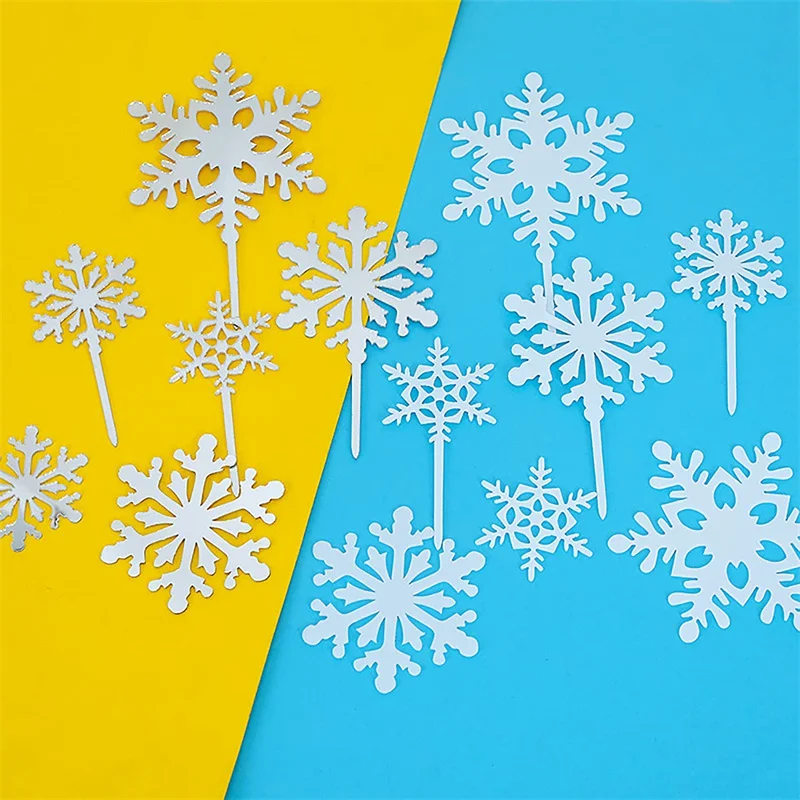 

4pcs Snowflake Cake Topper Cartoon Cupcake Flags For Wedding Birthday Party Baby Shower Decoration Supplies Holiday DIY Decor