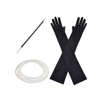1920s retro party props gatsby charleston flapper costume fancy dress pearl necklace long black gloves and cigarette holder