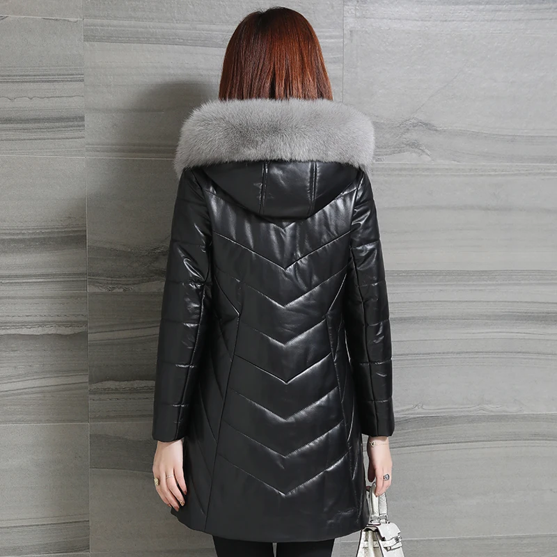 

JCHB 2021 leather down jacket Women's mid-length new warm slim-fit sheepskin Haining fur large size leather coat