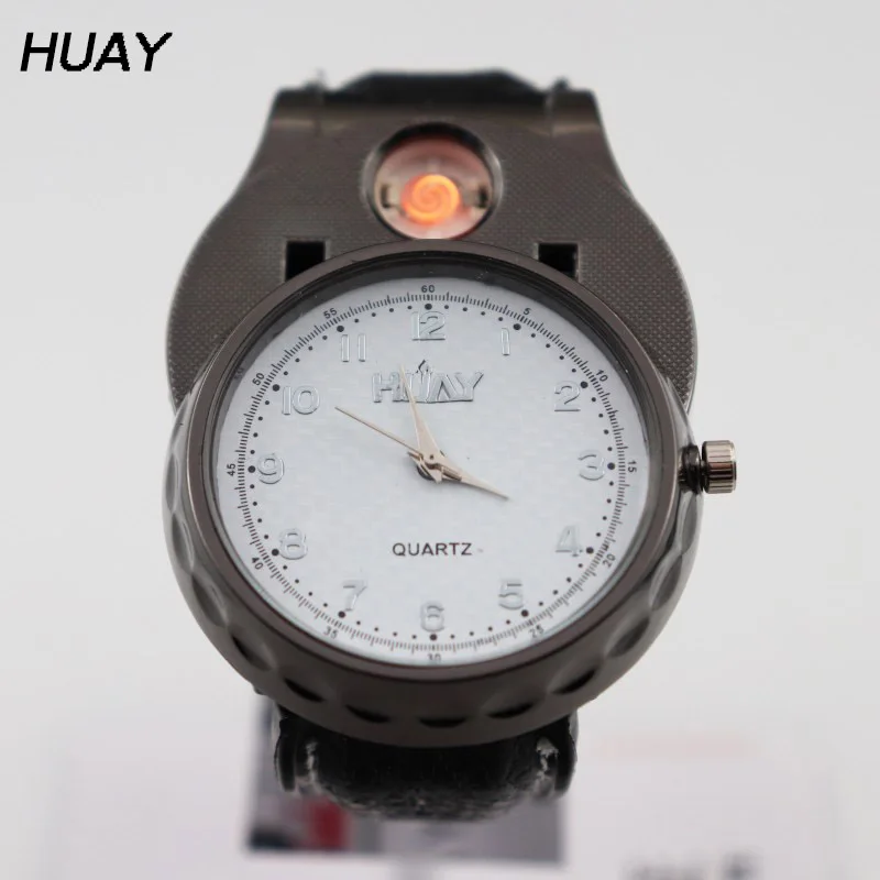 

Cigarette Lighter Watch Men USB Charging sports quartz watches military Casual wirstwatches Flameless Lighter clock F888