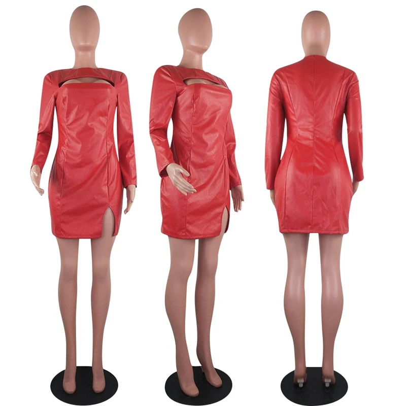 Женское Короткое платье из искусственной кожи черное облегающее большого