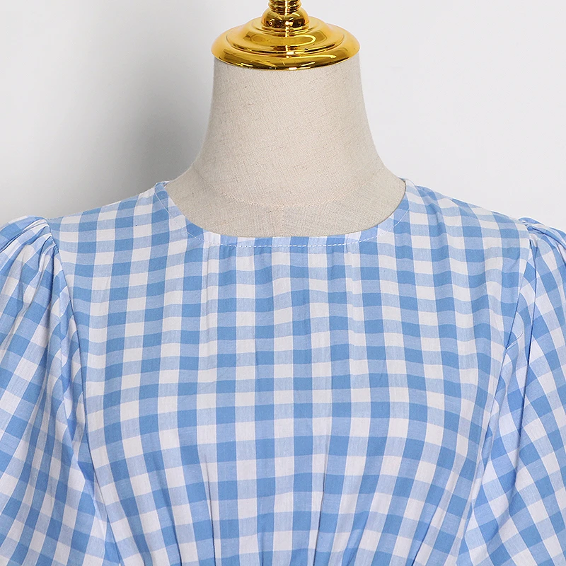 

CHICEVER Plus Size Dress For Women O Neck Short Sleeve Plaid Hit Color Side Split Ruffles Loose Dresses Female 2020 Fashion Tide