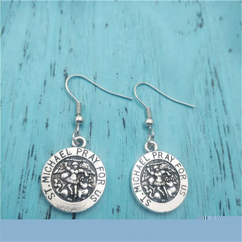 

ST Michael Pray for Us Europe Popular Creative Charm Earrings,Fashion Jewelry Women Christmas Birthday Gifts Accessories Pendant