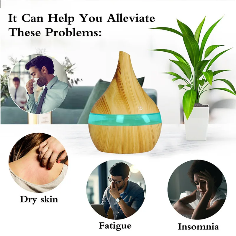 300 мл USB увлажнитель Электрический масло ароматерапия древесное зерно