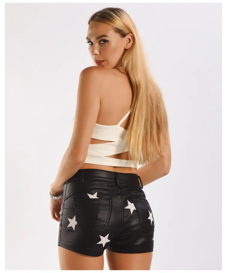 Шорты LOGAMI из искусственной кожи на шнуровке с принтом звезд женские осенние