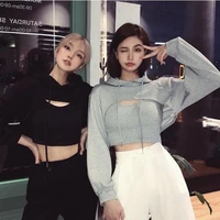 hoodies women fashion casual jogging korean loose short sweatshirt female loose cropped hoodies streetwear hoodedwith camisole
