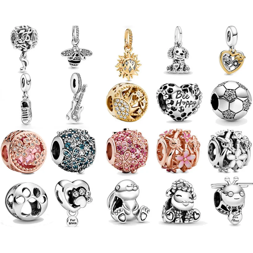 

2020 Spring New 925 Sterling Silver Beads Sparkling Daisy Flower Rabbit Charms fit Original Pandora Bracelets Women DIY Jewelry