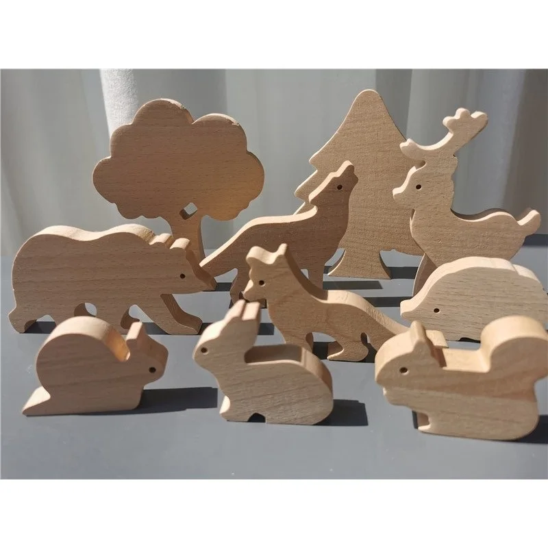 Детские деревянные игрушки-животные из бука штабелируемые блоки Лев тигр слон