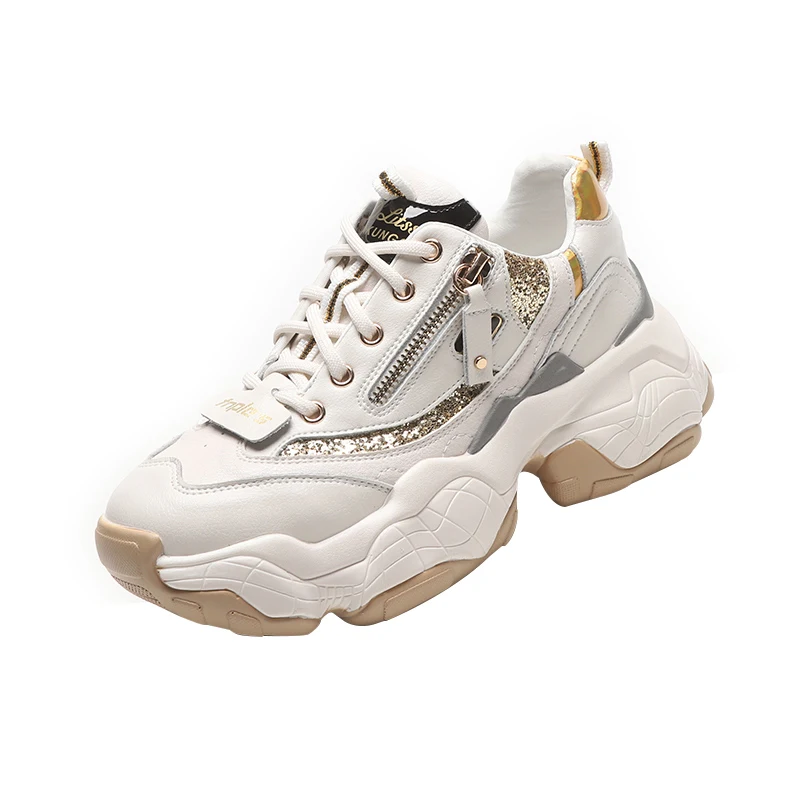 Женские кроссовки с блестками повседневная обувь на плоской платформе дышащие