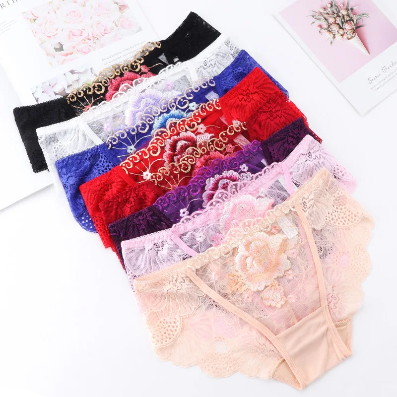 

YAOPOBAO Ladie Underwear Sexy Lace Underwear Women Embroidered Flowers Plus Size Cotton Crotch Breathable Women Briefs Lingerie