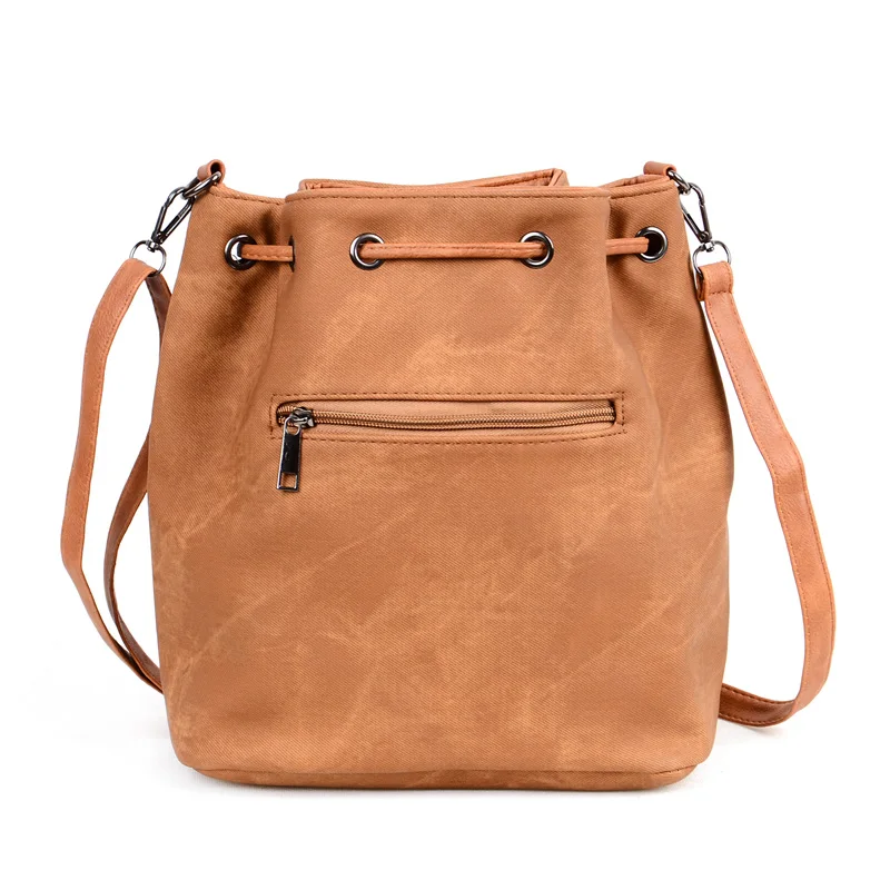 New Vintage Bucket Crossbody Bags For Women Pu Leather Shoulder Bag Big Capacity Handbag Designer Women Messenger Bags