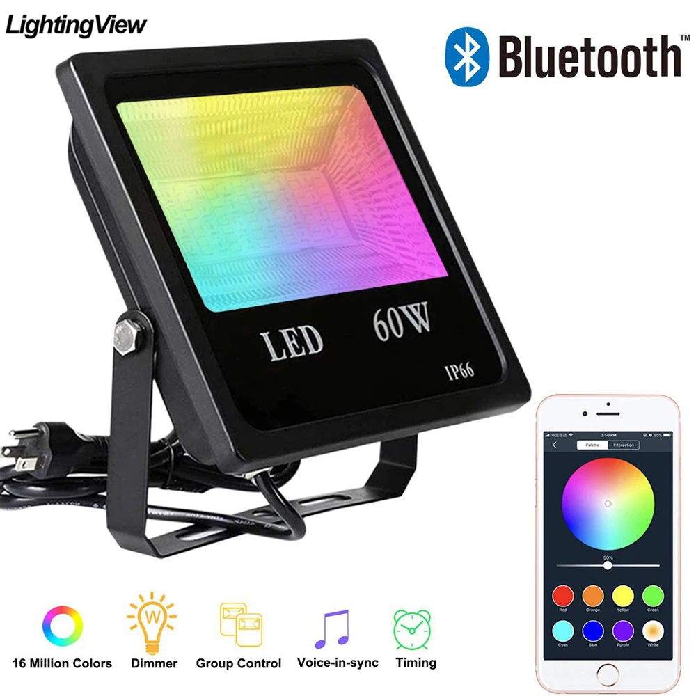60 Вт динамик Bluetooth 4 0 RGB прожектор светильник Точечный для сада и потолочные Смарт