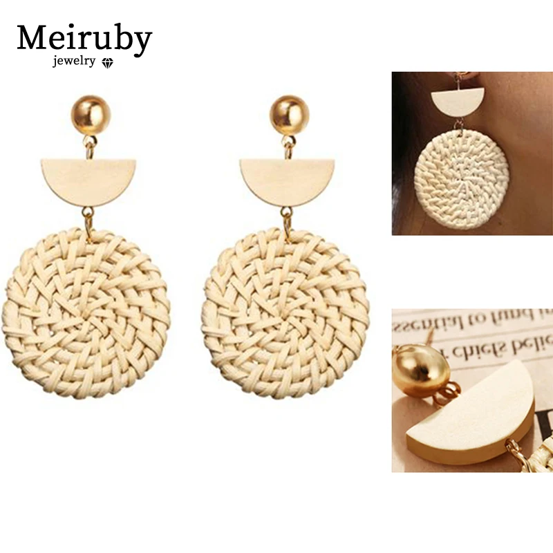 Meiruby большие Ротанговые уникальные серьги 2019 круглые геометрические для женщин