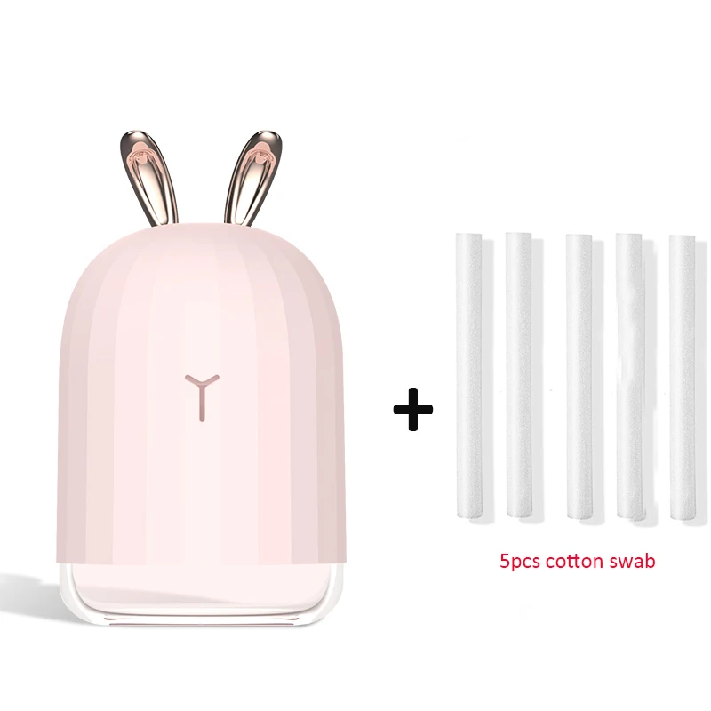 High Quality 220ML Ultrasonic Air Humidifier Aroma Essential Oil Diffuser for Home Car USB Fogger Mist Maker with LED Night Lamp - Цвет: Pink and 5 filters
