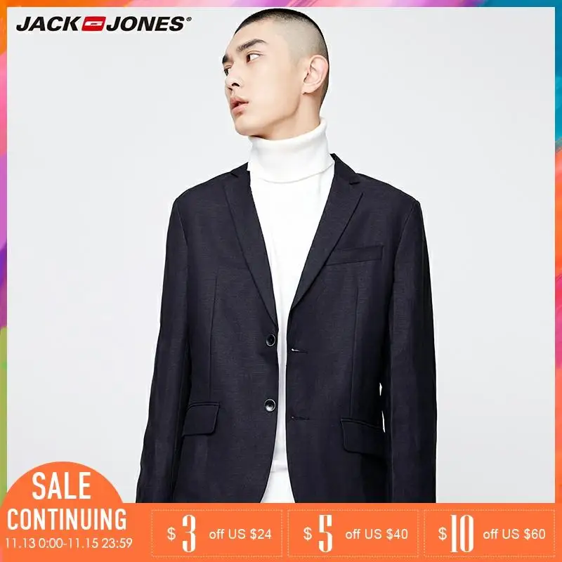 Jack Jones Марка 2018 Новинка мужский пиджак лён 60% лиоцелл 40% стильный и бизнесный фасон