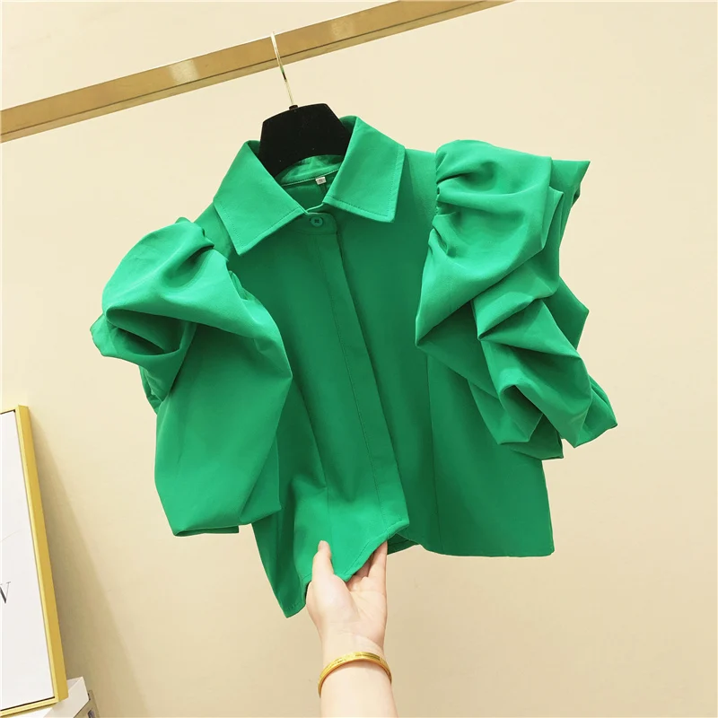 Элегантная короткая блузка в придворном стиле осенне-летняя пляжная зеленая с