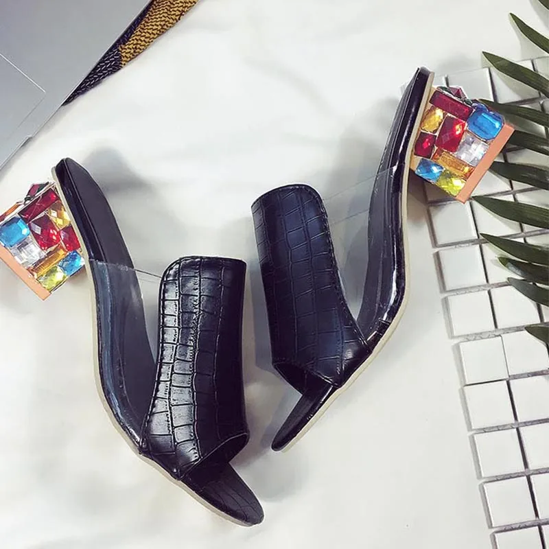  2020 Brand Big Size 41 Elegant Crystals Chunky Heels Summer Women's Shoes Woman Sandals Leisure Women Slippers | Обувь