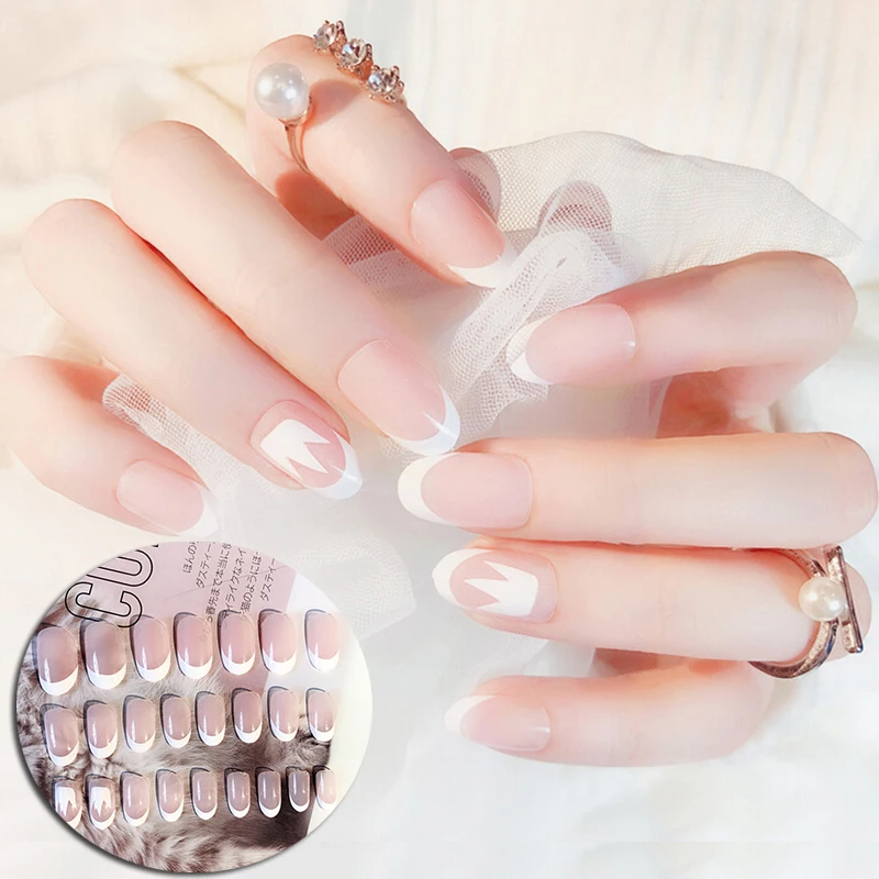 24 шт. накладные ногти 3D предварительно клей для ногтей УФ гель блестящий