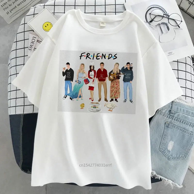 

Summer Fashion Friends TV Series Raphic Print T-shirt Women Harajuku Vintage Streetwear Aesthetic White Tops Tee