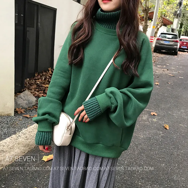 

New Hoodies Women Solid Turtleneck Lovely Kawaii Simple Leisure Warm Soft Long-sleeve All-match High-quality Fashion Trendy