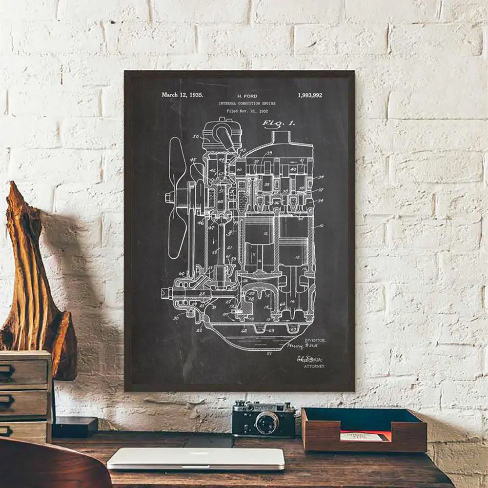Двигатель внутреннего сгорания лакированная Винтаж печати плакатов поезд