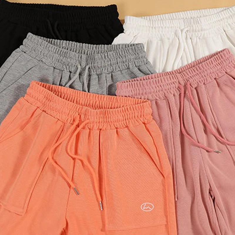 

Summer Casual Loose Woman's Wide Leg Shorts Elastic High Waist Ladies Short Pants Female Embroidery Sports Baggy Short Trousers