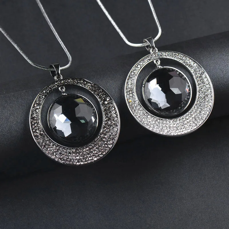 

LEEKER Big Round Stone Hollow Pendant Necklace For Women Long Chain Statement Retro Jewelry Necklace On Neck 316 LK4