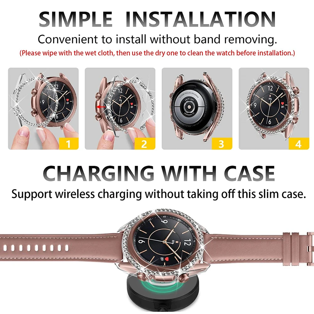 

4pcs for samsung galaxy Watch 3 Case + Tempered Glass Screen Protector for galaxy watch 3 41mm 45mm case bling Cover glass film