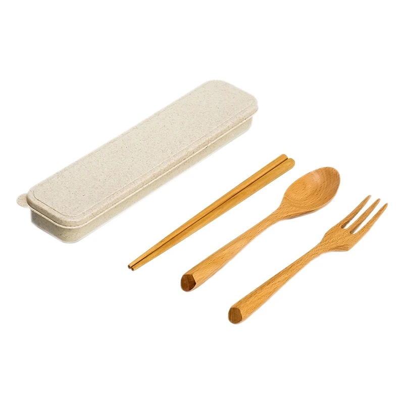 Горячая портативная Экологичная посуда набор деревянных столовых приборов