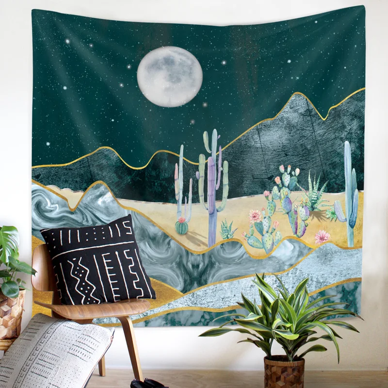 Скандинавский мраморный гобелен с принтом Луны кактуса пляжный коврик для йоги
