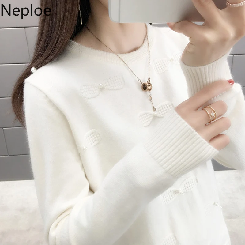 Neploe свободные Crazy Стиль вязаная пуловеры свитер женский сладкий Бисер дикий Sueter