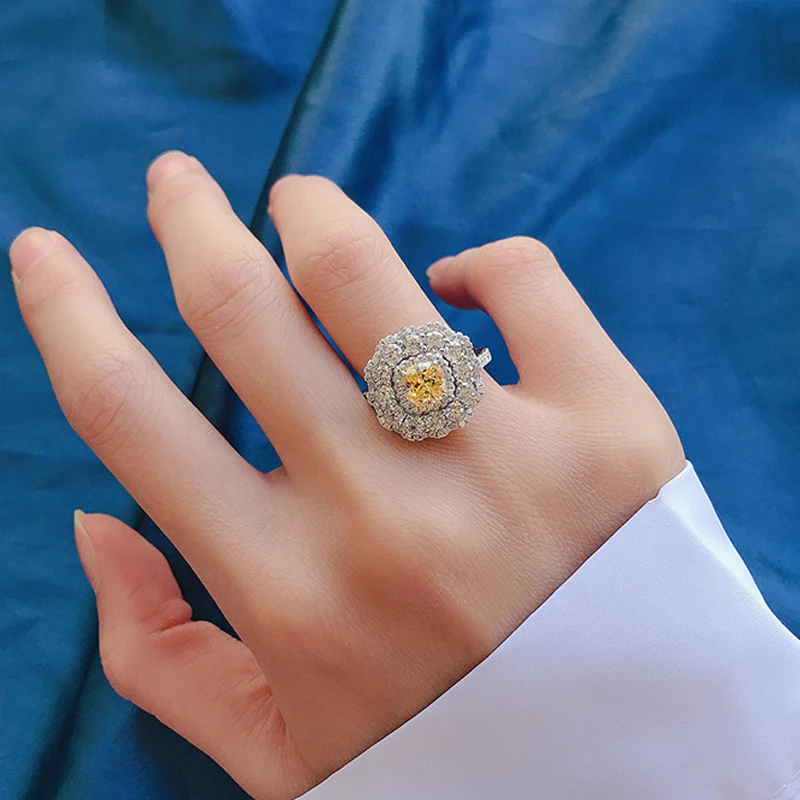 

COSYA 100% 925 Sterling Silver 6*6mm Square Yellow Diamonds Sparkling Rings For Women Luxury Wedding Cocktail Party Fine Jewelry