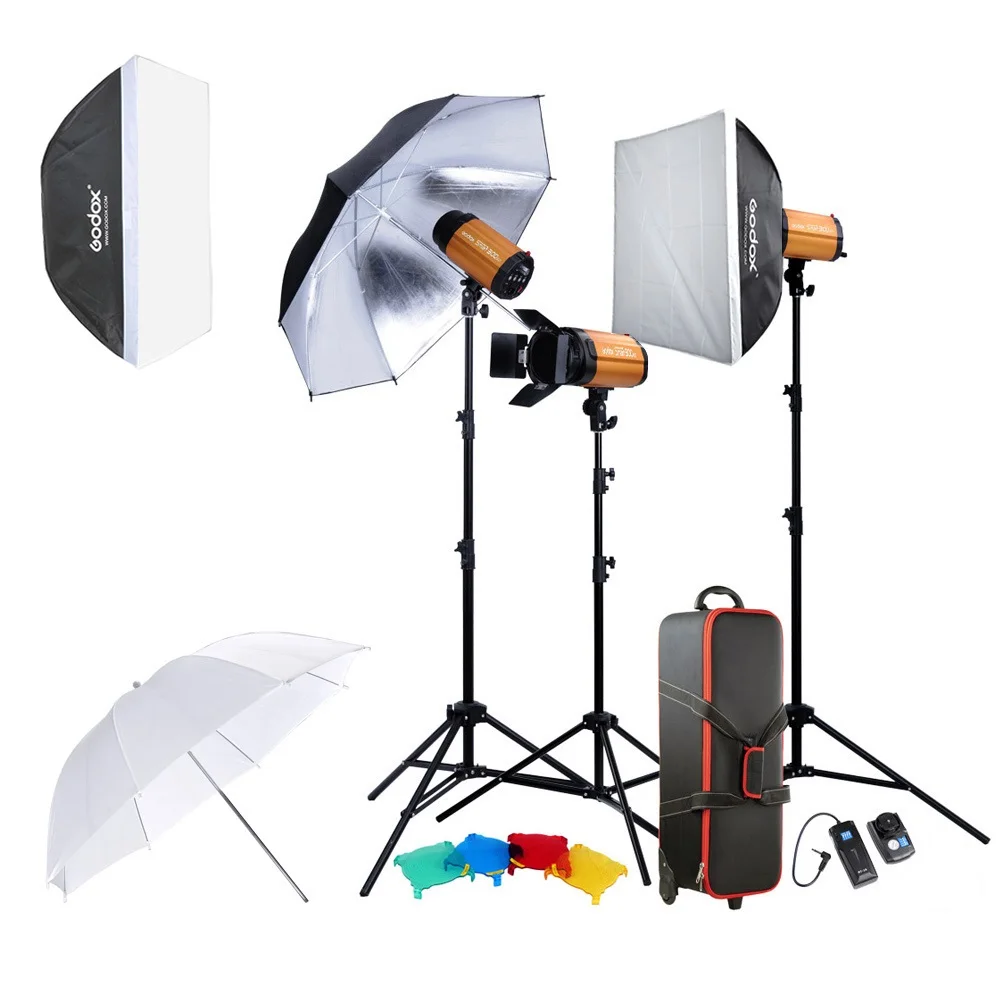 

Godox 300SDI Professional Photography Lighting Lamp Kit Set with Light Stand Softbox Barn Door Trigger 300W Studio Flash Strobe