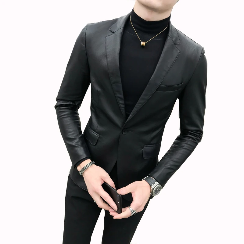 

Black Leather Blazer Mens, Fashion Slim Motorcycle Coat Male, Spring and Autumn New Outerwear Masculino
