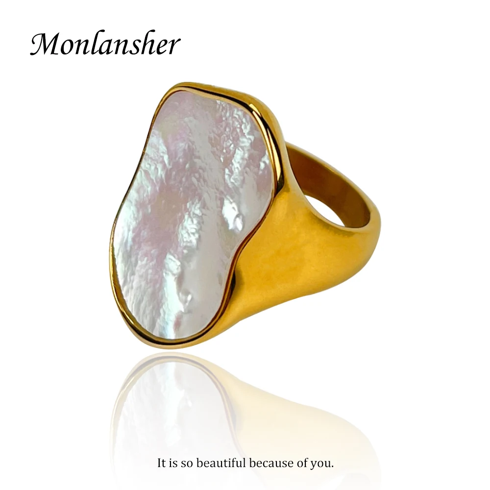

Monlansher Irregular White Seashell Ring Gold Silver Color Titanium Steel Chunky Ring for Women Vintage Statement Rings Jewelry