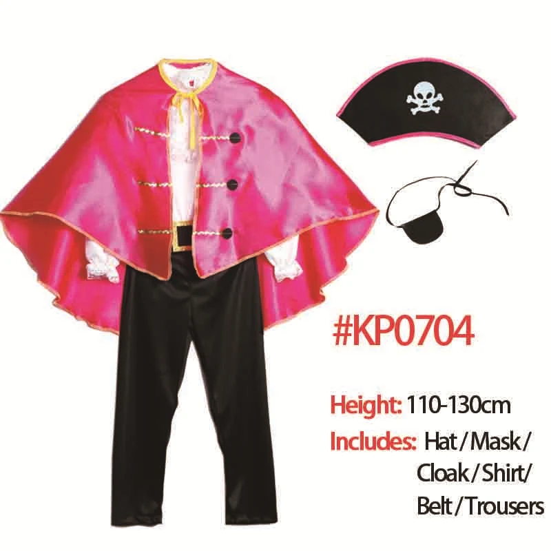 Fuchsia Set B Пиратский костюм для детей; Детский Пиратский костюм на Хэллоуин для мальчиков; маскарадный костюм на день рождения; плащ; костюм пирата на Рождество - Цвет: Fuchsia Set B