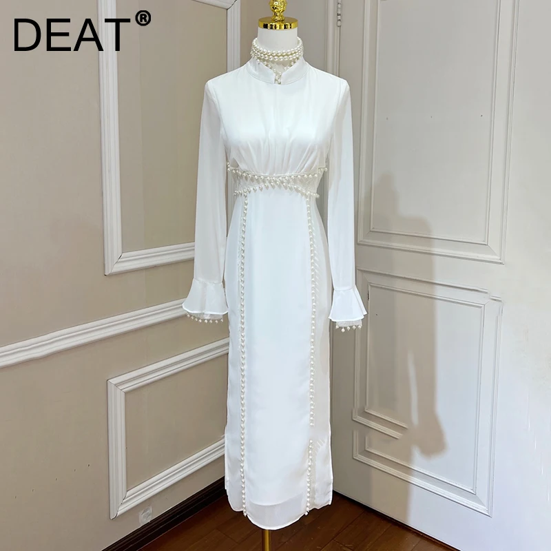 Женское шифоновое платье макси DEAT элегантное в китайском стиле с жемчугом