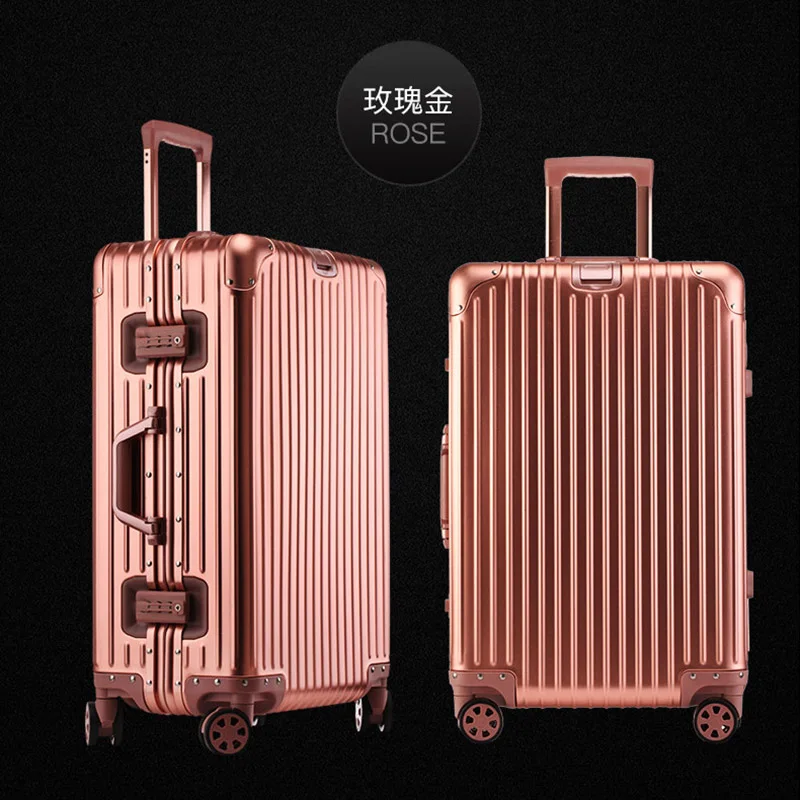 Rose gold Полностью алюминиевый багаж на колесиках, чемодан на колесиках, чемодан для путешествий, 20 чемоданов для переноски, 22, 26, 30 проверенных багажа - Цвет: Rose gold