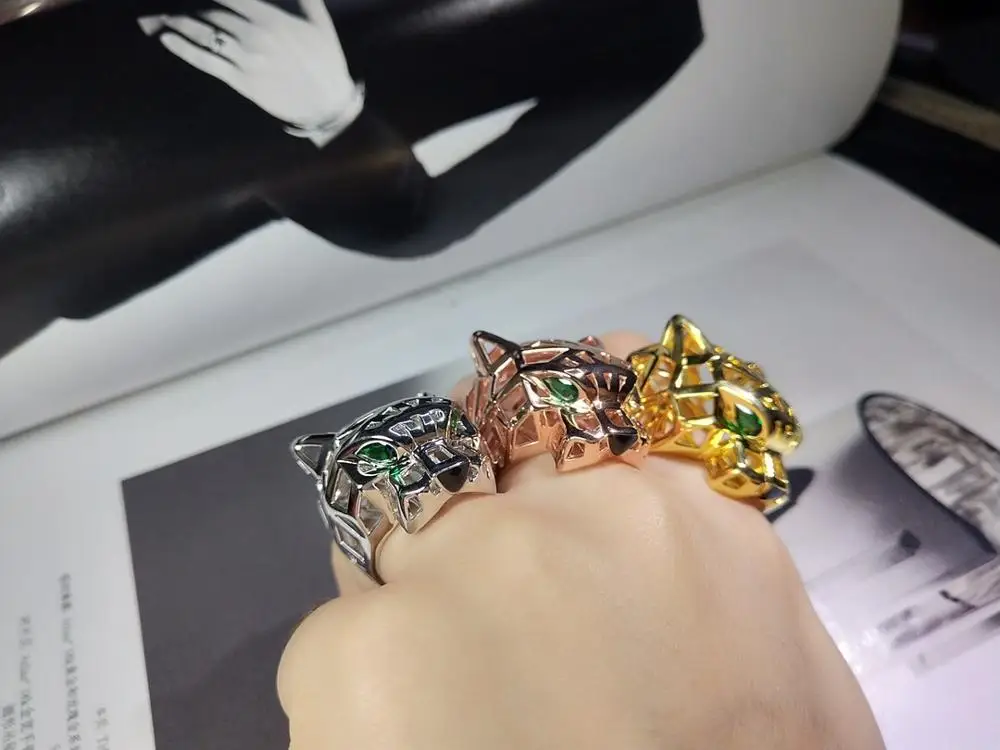 Модные 925 серебро гладкой кольцо с пантерой для мужчин и женщин зеленым глазом