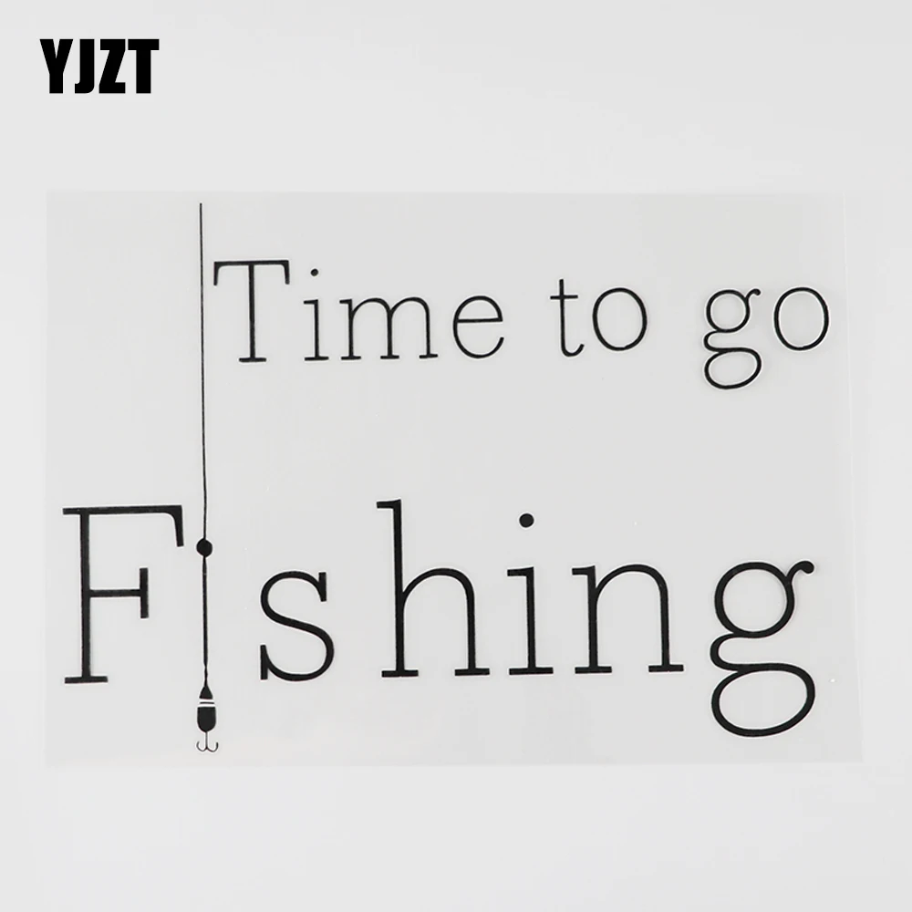 

YJZT 17.6CMX12.5CM Cartoon Time To Go Fishing Decal Vinyl Car Sticker Black/Silver 8A-1044