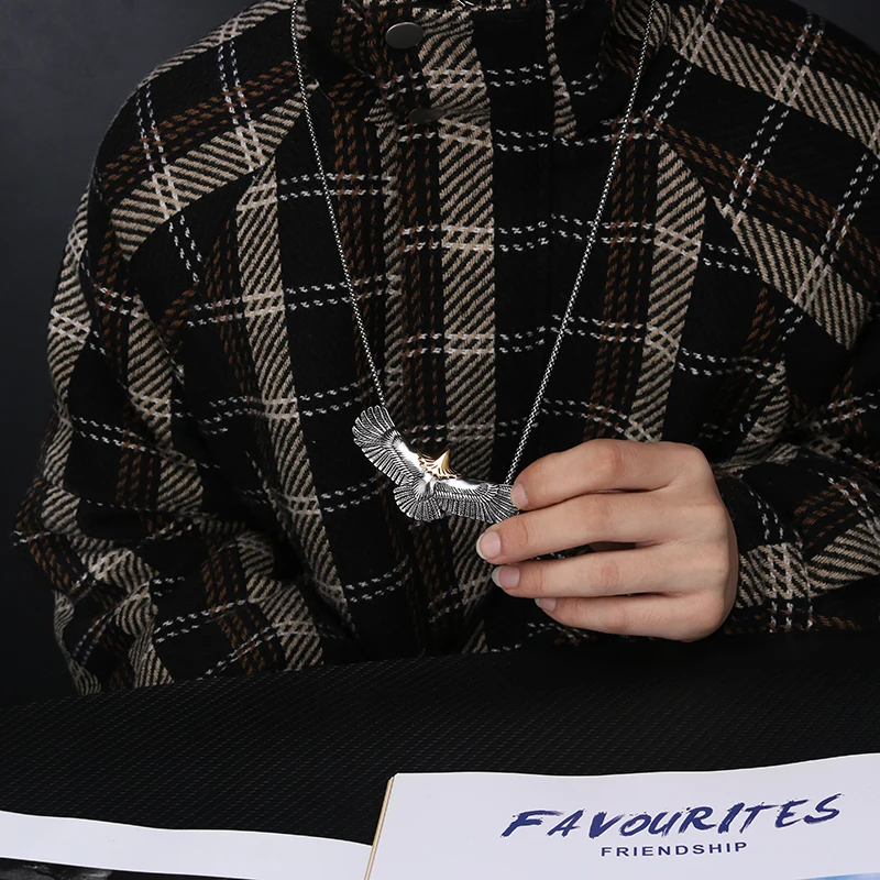 Посеребренная нержавеющая сталь Орел ястреб мужское ожерелье подвеска животное