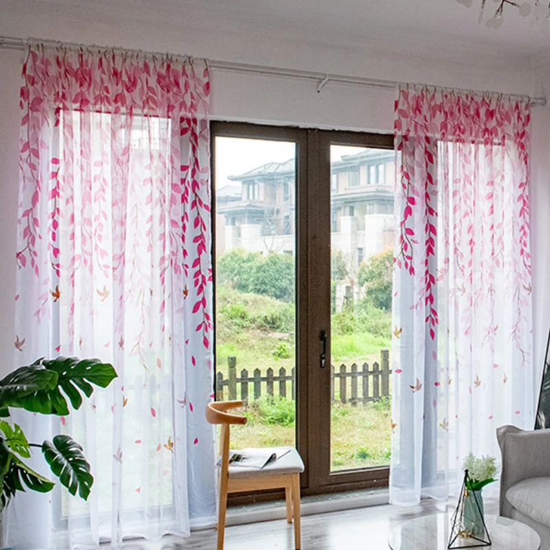 Modern Leaf Bird Printed Yarn Curtain Window Tulle Curtains For Living Room Kitchen Treatments Voile | Дом и сад