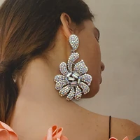 new luxury rhinestone crystal flowers long earrings for women bridal drop dangling earrings party wedding jewelry gifts