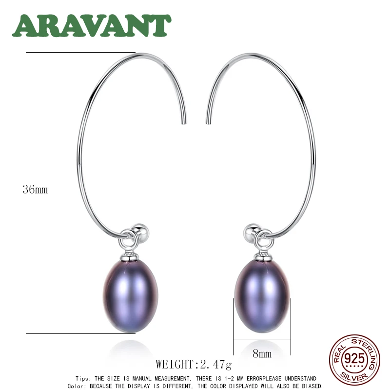 

925 Sterling Silver Big Circle Hoop Earrings For Women Freshwater Pearl Earring Fashion Jewelry Gifts