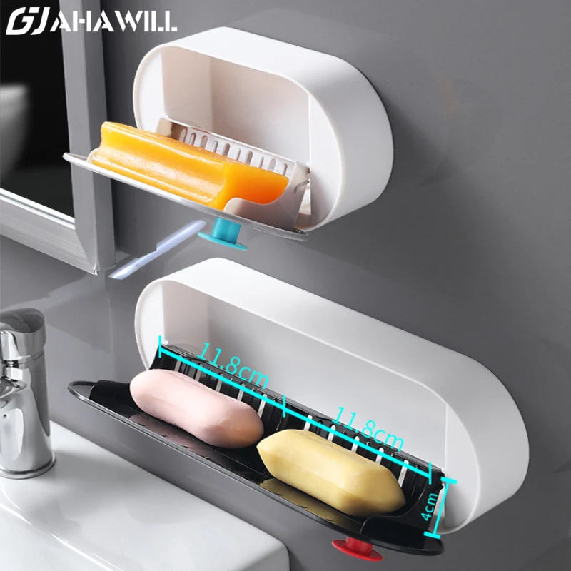 

AHAWILL Wall-mounted Soap Dish With Lid Drain Soap Holder Storage Box Bathroom Shower Soap Holder Creative Bathroom Accessories